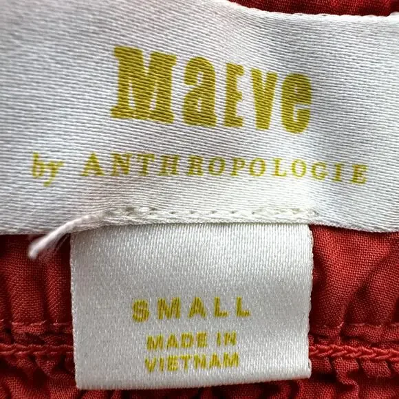 Anthropologie Maeve Jessie Smocked Swing Blouse Puff Sleeve 100% Cotton Coral S - Picture 3 of 6